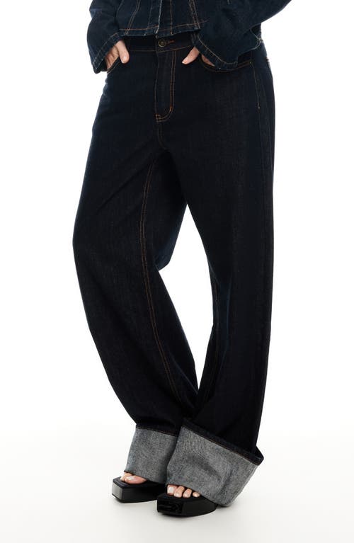 Lioness Top Model Cuffed Straight Leg Jeans In Dark Denim