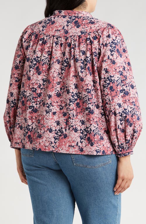 Shop Caslonr Caslon(r) Floral Cotton Split Neck Top In Navy- Pink Shadow Floral