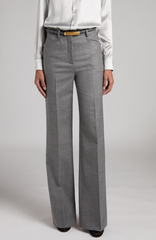 Shop Tom Ford Metallic Stripe Wool Flannel Bootcut Pants In Grey Melange