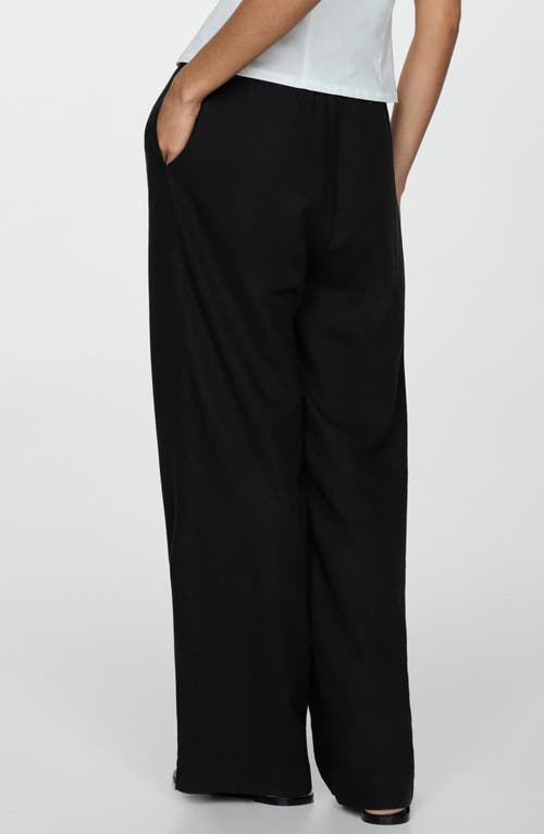 Shop Mango Linen Blend Straight Leg Drawstring Pants In Black