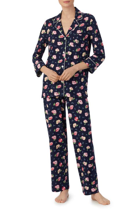 Lauren Ralph Lauren Notch Collar Monogram Shirt Pyjama Set, Rose, S