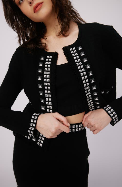 Shop Dvf Brogram Crop Open Front Cardigan In Black/stud