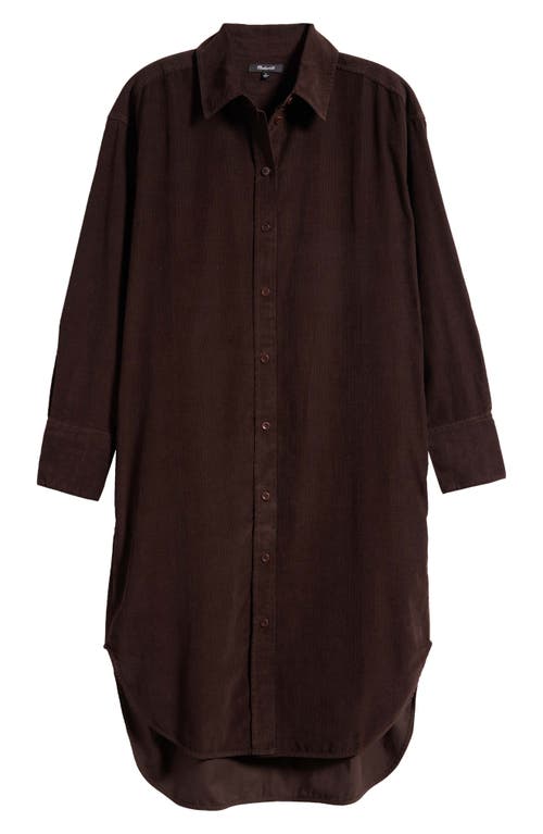 Madewell Long Sleeve Corduroy Midi Shirtdress In Dark Carob