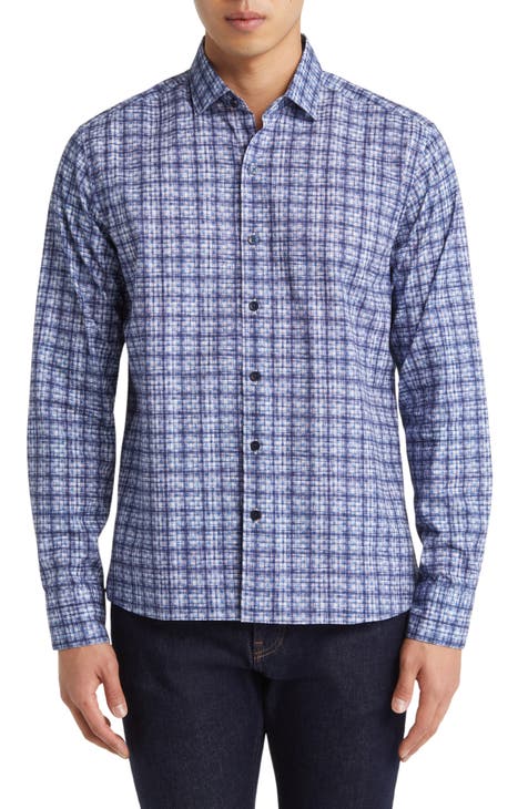 Oxnam Plaid & Dot Cotton Button-Up Shirt