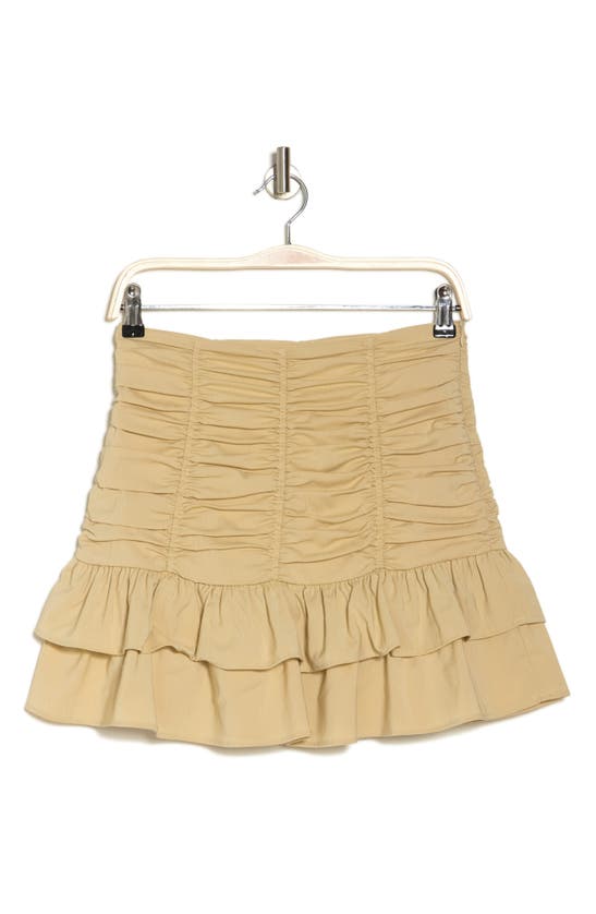Elodie Ruched Ruffle Miniskirt In Khaki