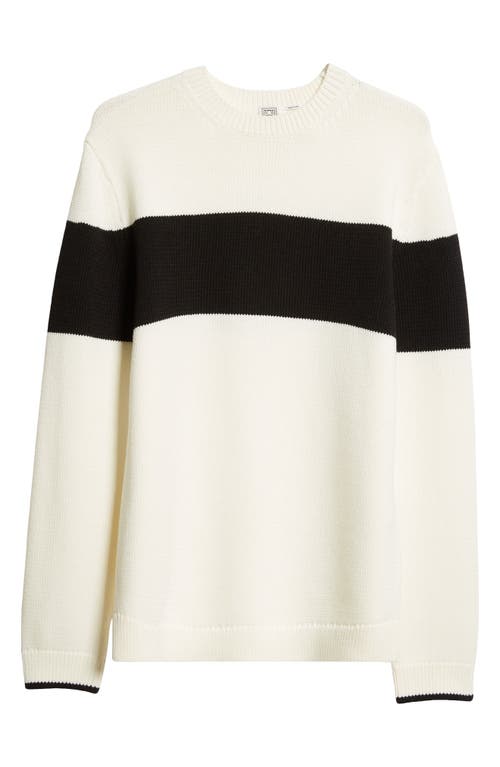 Shop Totême Toteme Contrast Stripe Crewneck Sweater In White/black