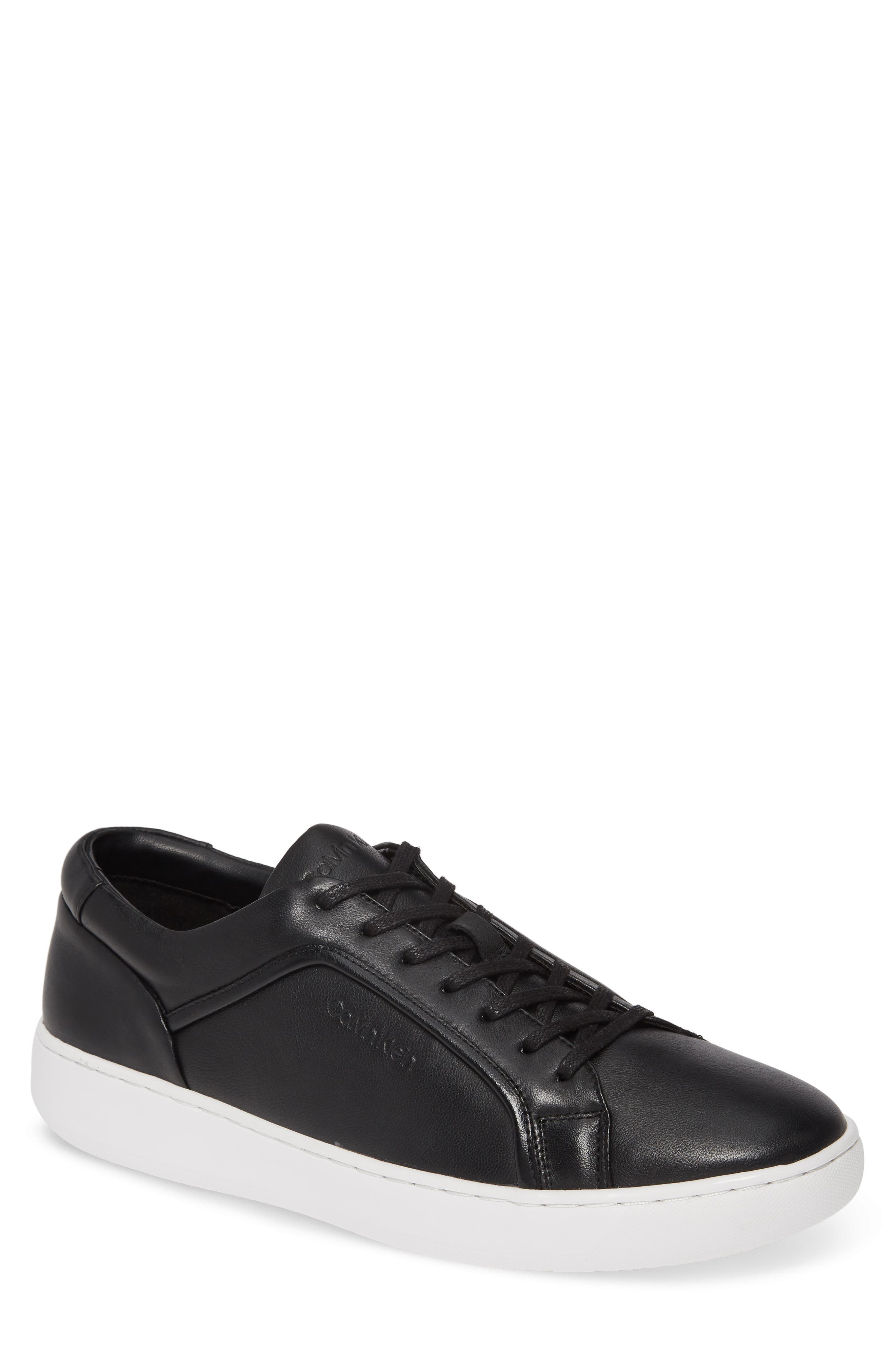calvin klein black leather sneakers