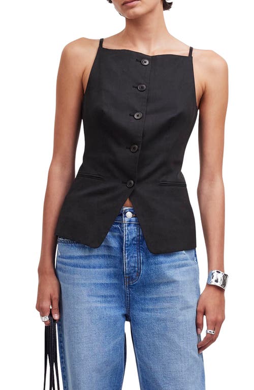 Shop Madewell Square Neck Drapey Twill Vest In True Black