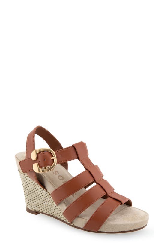 Shop Aerosoles Paige Wedge Sandal In Ginger Bread Pu