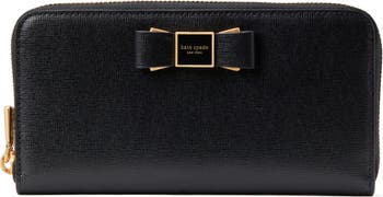 Kate Spade New York Morgan Bedazzled Bow Patent Leather Flap Chain Wallet - Black