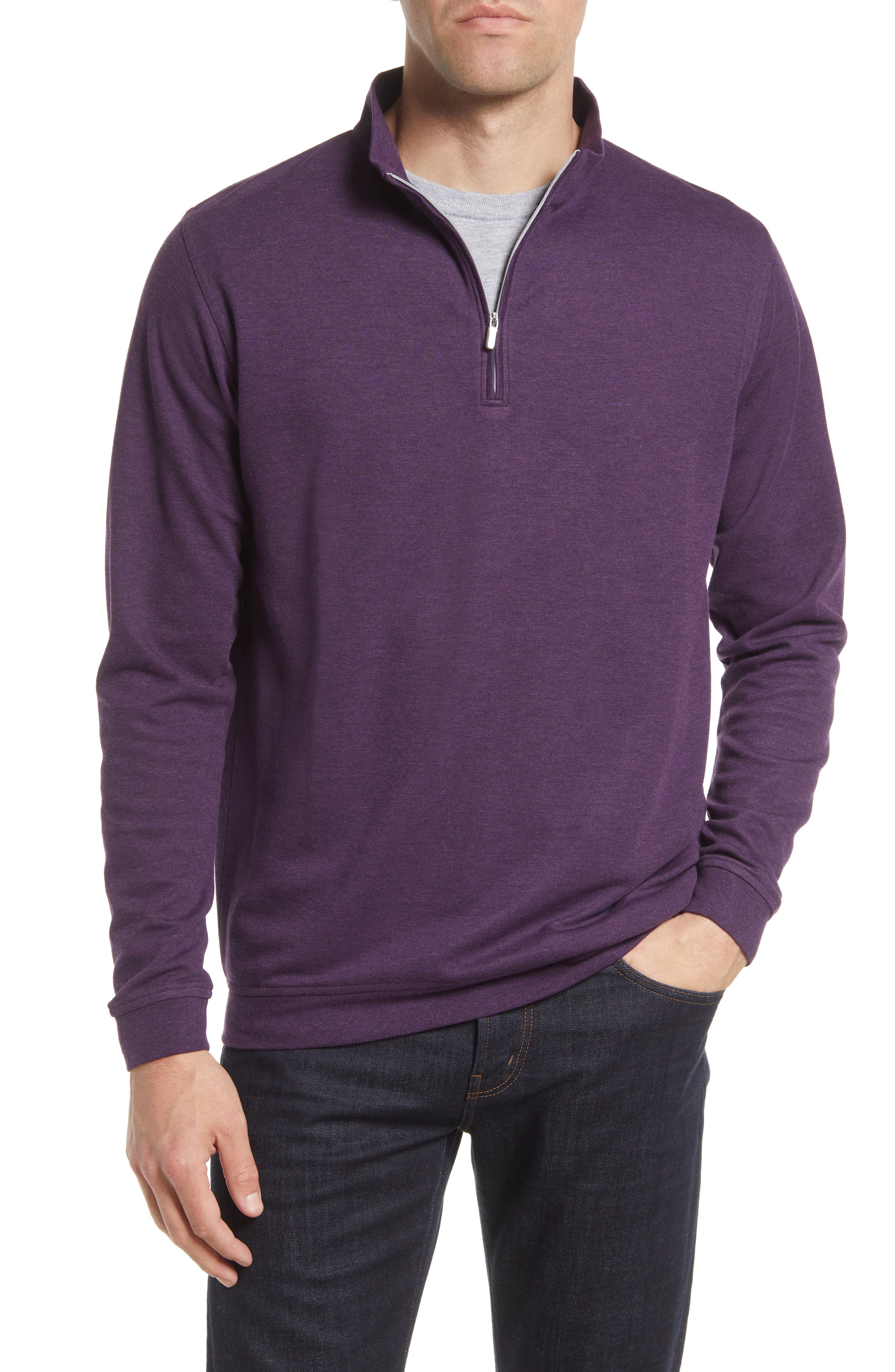 Peter Millar Crown Comfort Cotton Blend Interlock Quarter Zip Pullover in Autumn Fig at Nordstrom, Size XX-Large