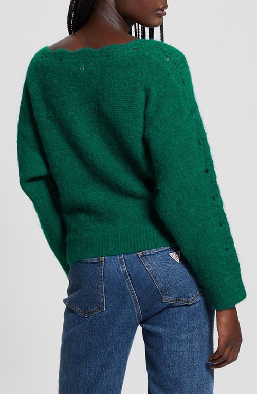 Shop Guess Malorie Pointelle Detail Dolman Sleeve Sweater In Adventurous Green