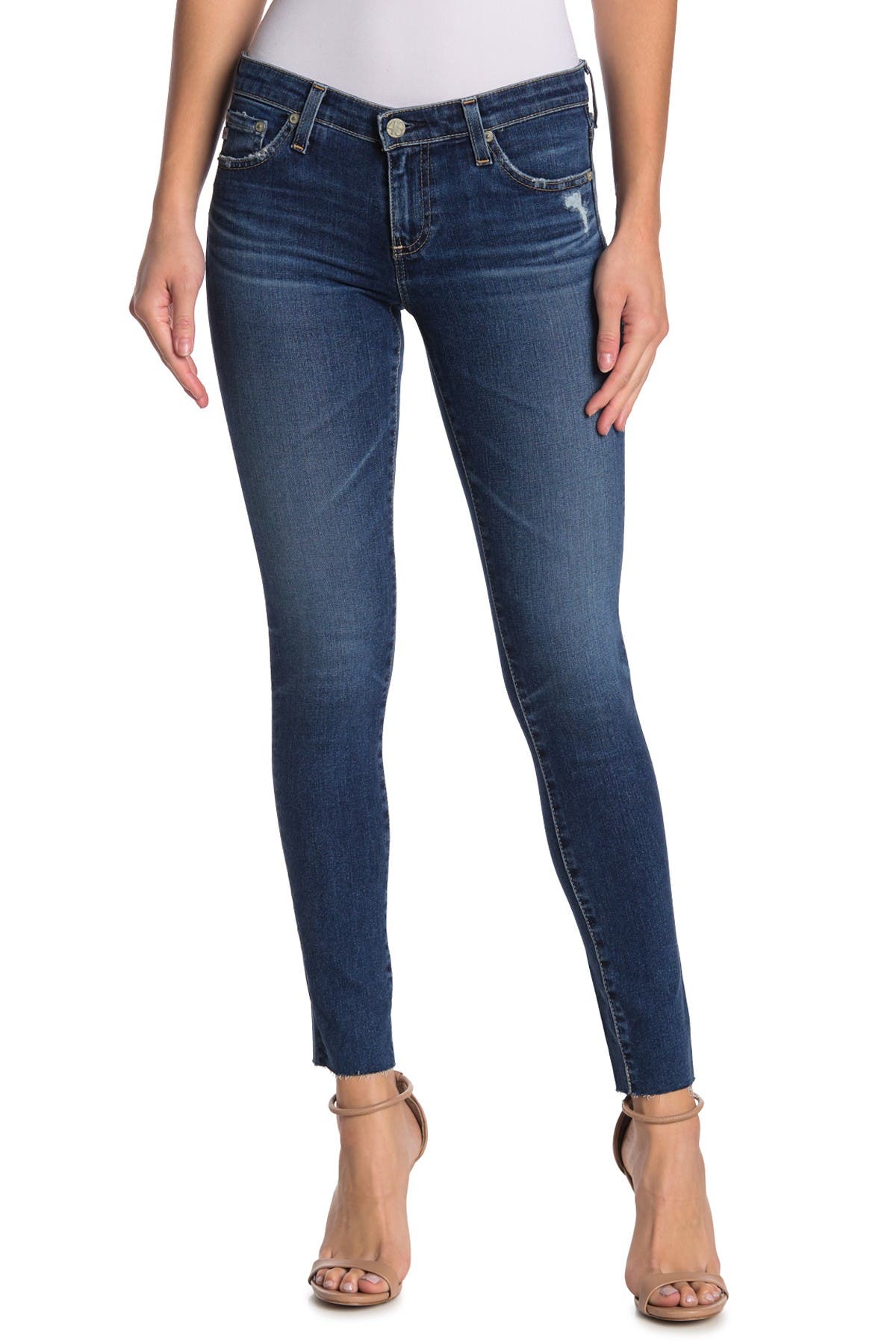 Ag Distressed Raw Ankle Crop Skinny Jeans In 12 Years Blue D