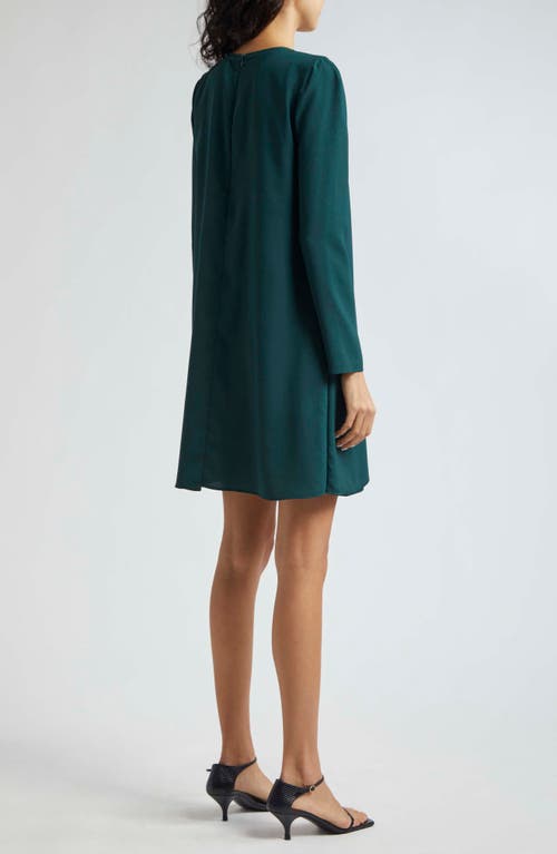 Shop Emporio Armani Ruffle Long Sleeve Crepe Shift Dress In Solid Dark Green