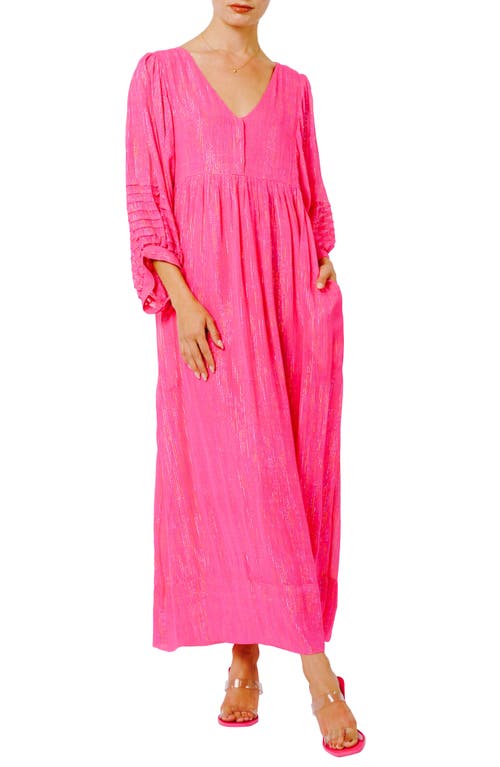 CIEBON Gayley Metallic Long Balloon Sleeve Maxi Dress in Pink