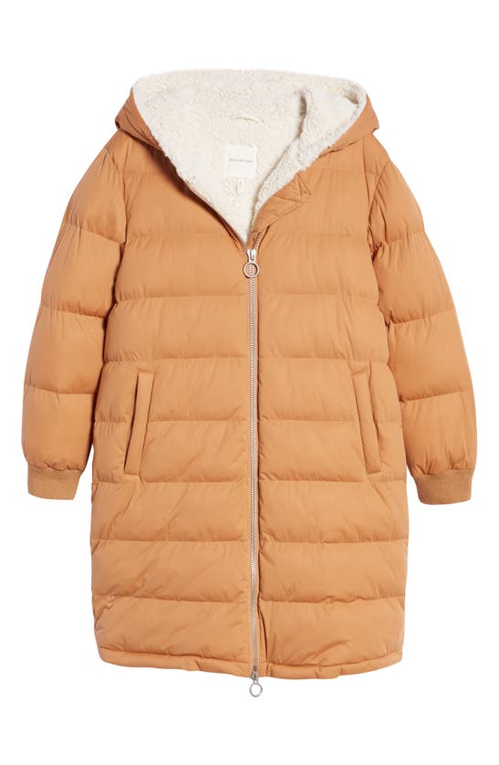 Avec Les Filles Hooded Puffer Coat With Faux Shearling Lining In Caramel/ Cream Combo