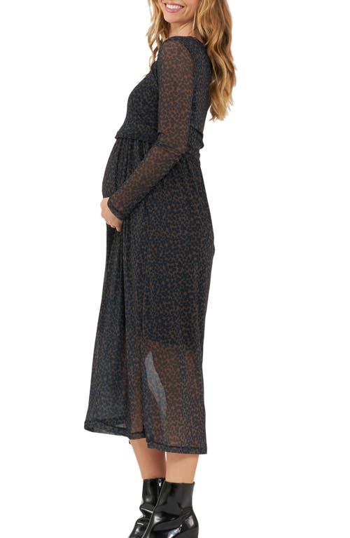 Shop Ripe Maternity Jen Long Sleeve Maternity/nursing Dress In Brown/black