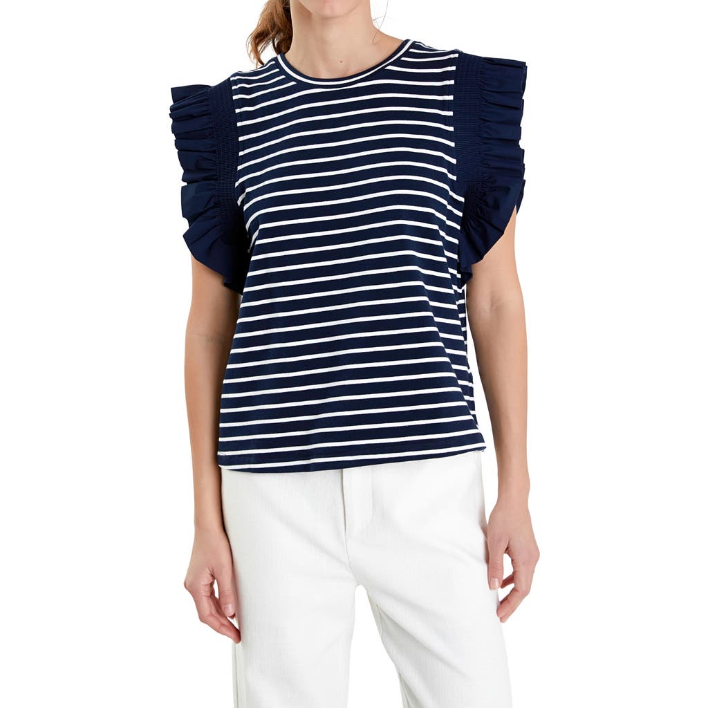 ENGLISH FACTORY ENGLISH FACTORY STRIPE FLUTTER SLEEVE T-SHIRT