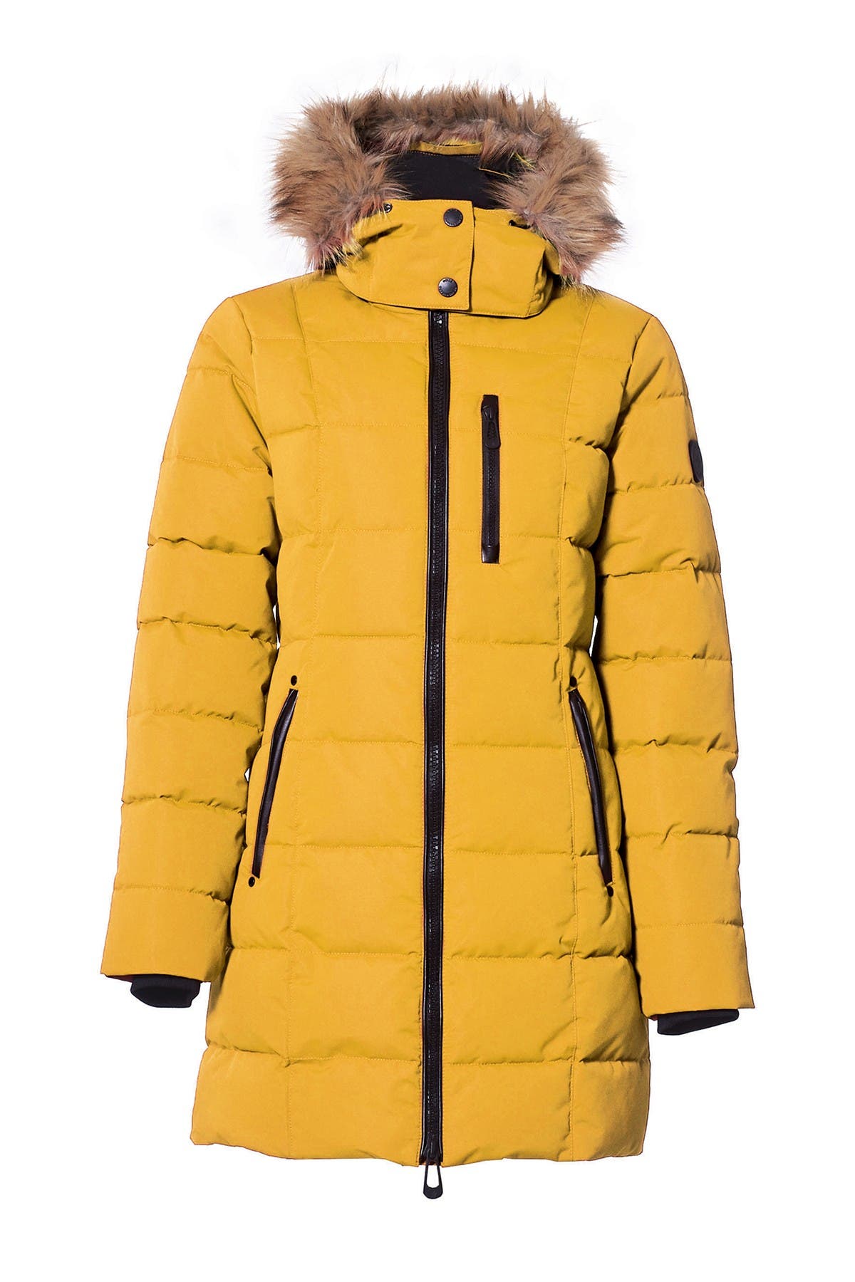 Noize Hannah Faux Fur Trim Hooded Parka In Citrine