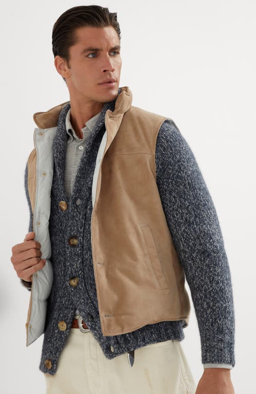 Shop Brunello Cucinelli Suede Down Vest In Tobacco