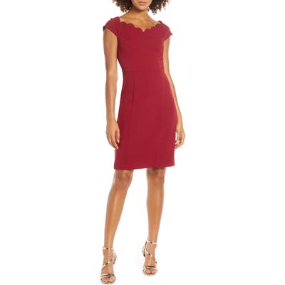 Harlyn Scallop Neck Sheath Dress, Burgundy