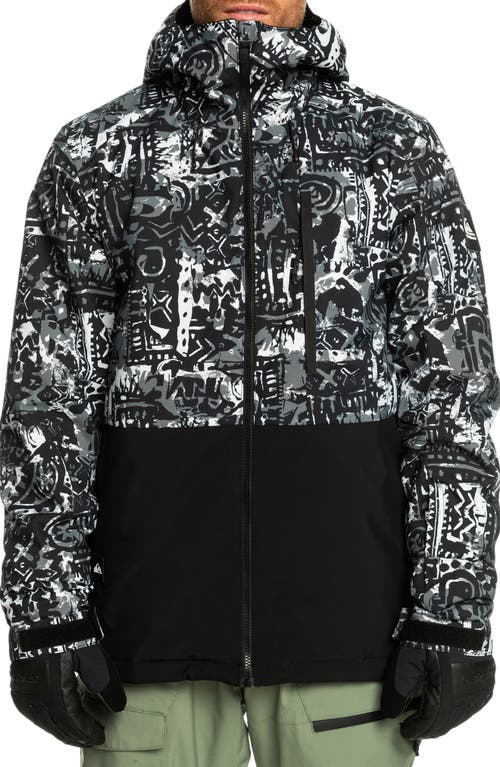 Quiksilver Mission Print Waterproof Jacket in Snow Heritage True Black at Nordstrom, Size Small