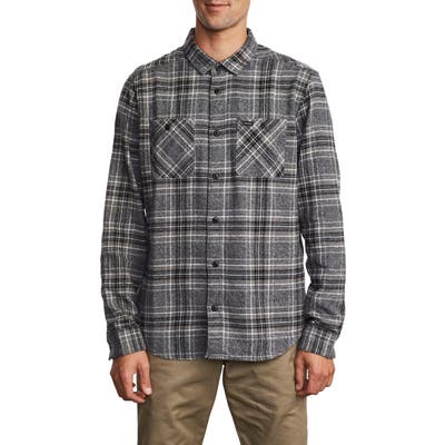 Rvca Mazzy Plaid Button-Up Flannel Shirt, Black
