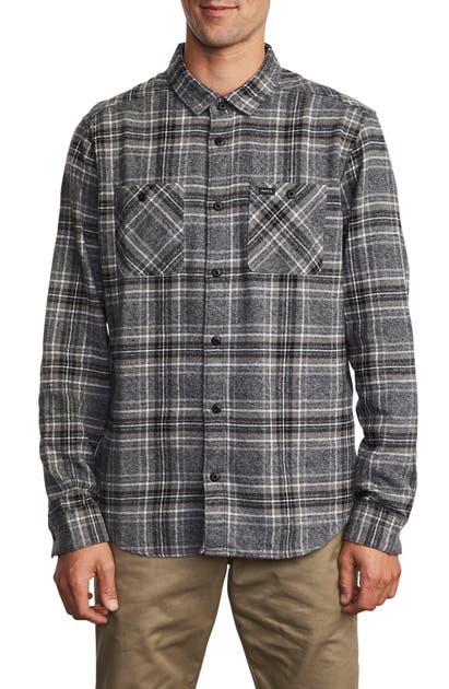 Rvca Mazzy Plaid Button-up Flannel Shirt In Black