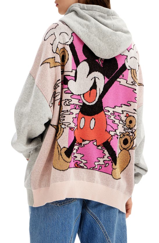 Shop Desigual X Disney Mickey Mouse Cotton Graphic Zip-up Sweater Hoodie In Grey