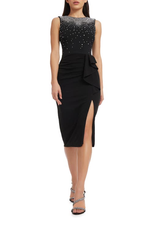 Dress the Population Emily Beaded Side Ruffle Cocktail Black-Silver at Nordstrom,