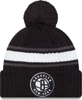 Women's Brooklyn Nets New Era Cream Sport Cuffed Knit Hat with Pom