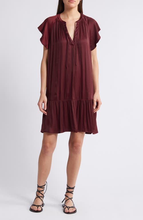 Shop Treasure & Bond Flutter Sleeve Satin Dress In Burgundy Tannin