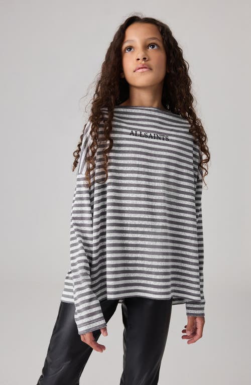 Shop Allsaints Sm By  Kids' Stripe Embroidered Oversize Long Sleeve T-shirt In White