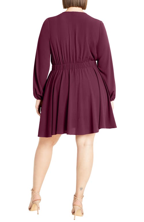 Shop City Chic Adelyn Tie Front Long Sleeve Dress In Plum