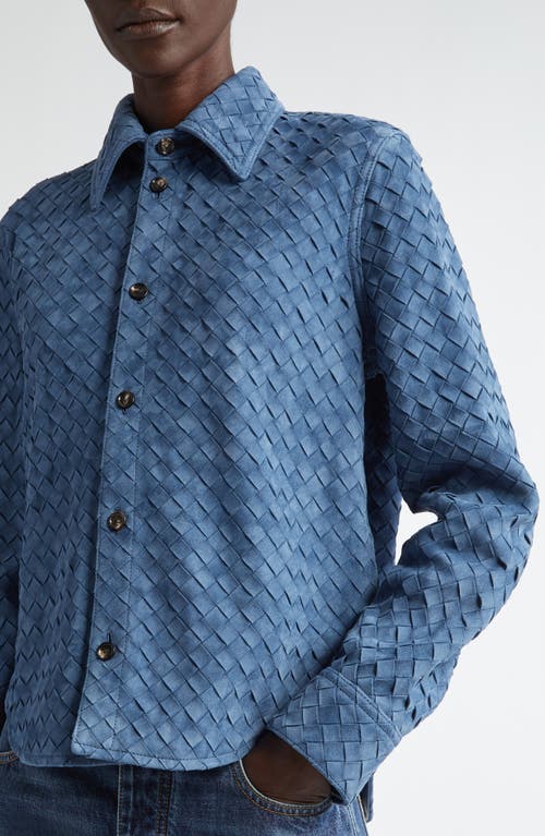 Shop Bottega Veneta Intrecciato Suede Button-up Shirt In Mid Blue