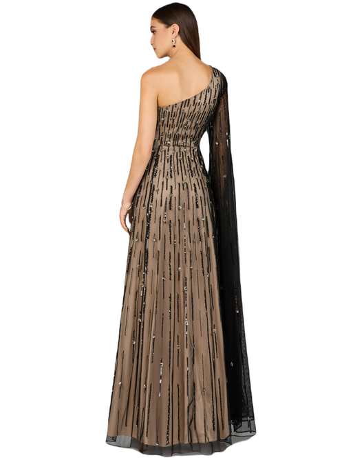 Lara New York One Shoulder A-line Gown In Black