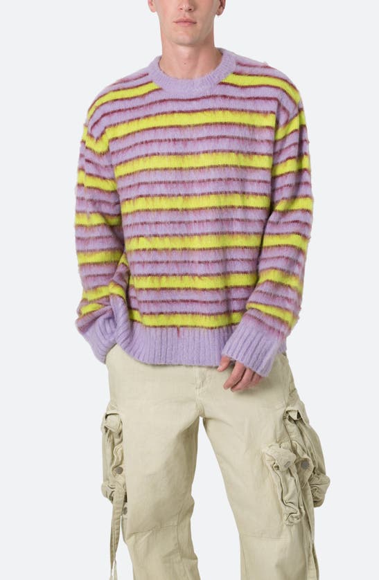 Shop Mnml Striped Faux Mohair Sweater In Green/ Purple