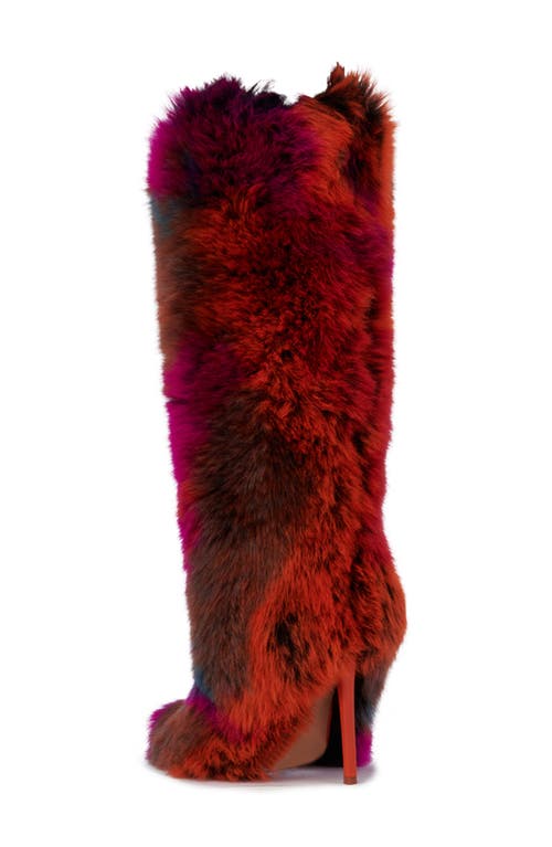 Azalea Wang Upsetter Pointed Toe Faux Fur Knee High Boot In Orangemulti