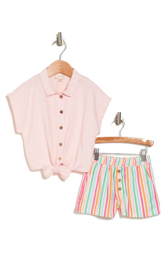 Shop Jessica Simpson Kids' Tie Front Top & Stripe Shorts Set In Light Pink