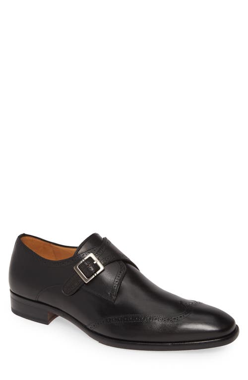 Forest Single Monk Strap Wingtip Shoe in Black Leather