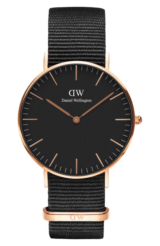 Daniel Wellington Classic Cornwall Nato Strap Watch, 36mm In Rose Gold/black At Nordstrom In Rose Black