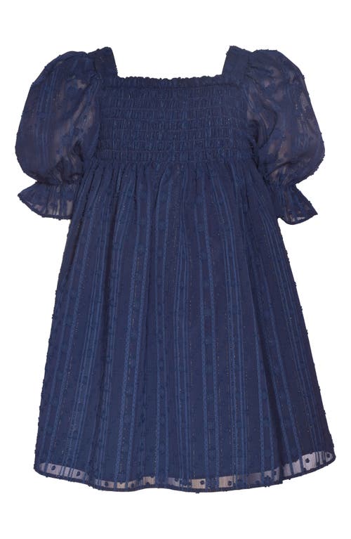 Bonnie Jean Kids' Clip Dot Metallic Puff Sleeve Dress in Navy