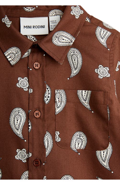 Shop Mini Rodini Kids' Paisley Print Organic Cotton Button-up Shirt In Brown