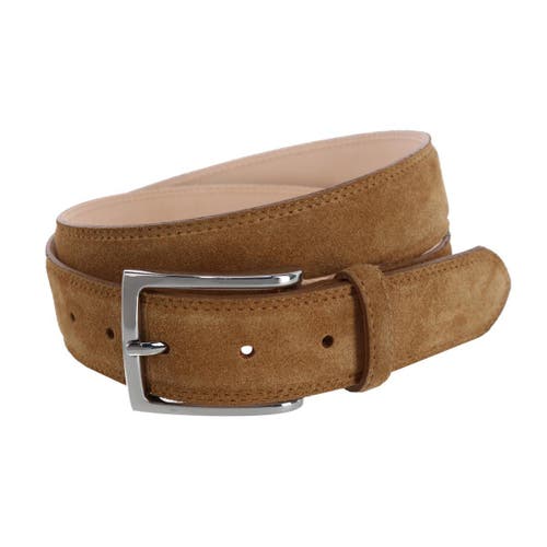 Trafalgar Armando Italian Suede 35mm Feathered Edge Belt in Tan 