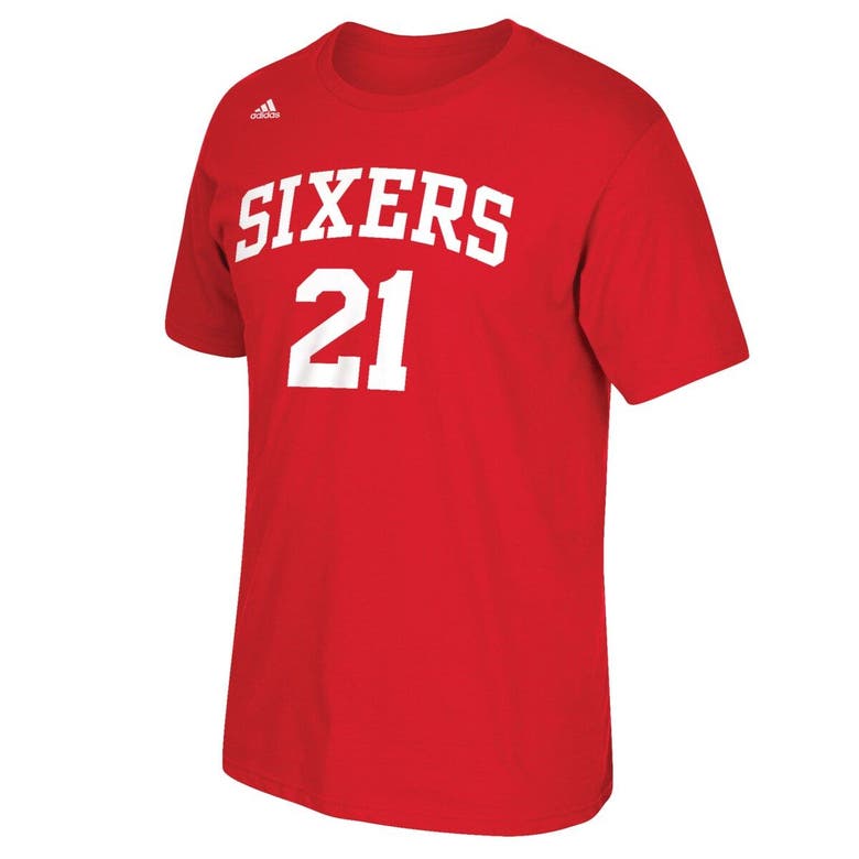 Adidas Originals Adidas Joel Embiid Red Philadelphia 76ers Net Number T-shirt