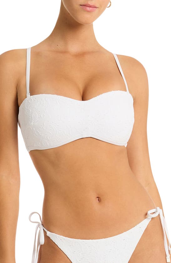 Sea Level Interlace Seamless Bandeau Bikini Top In White