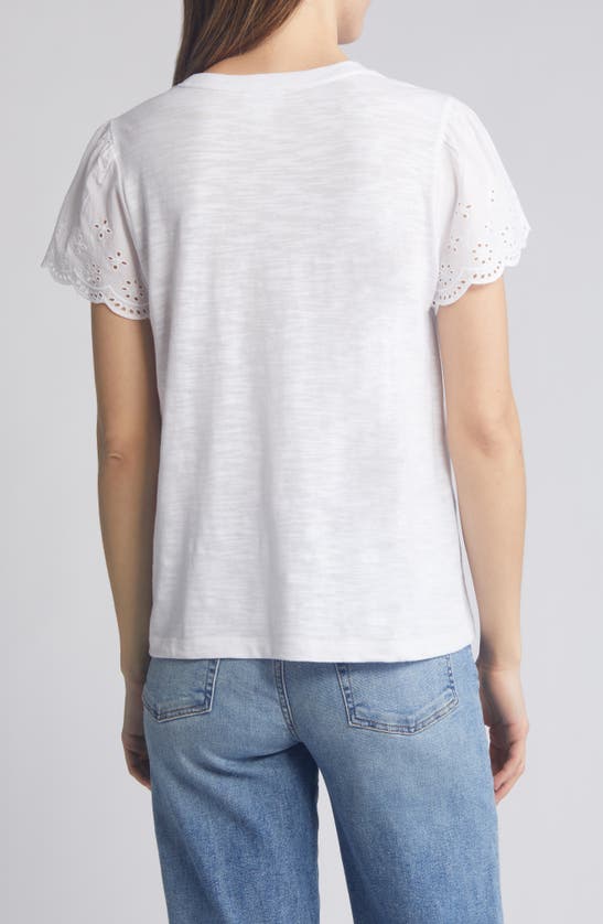 Shop Caslon Mixed Media Eyelet Sleeve Top In White