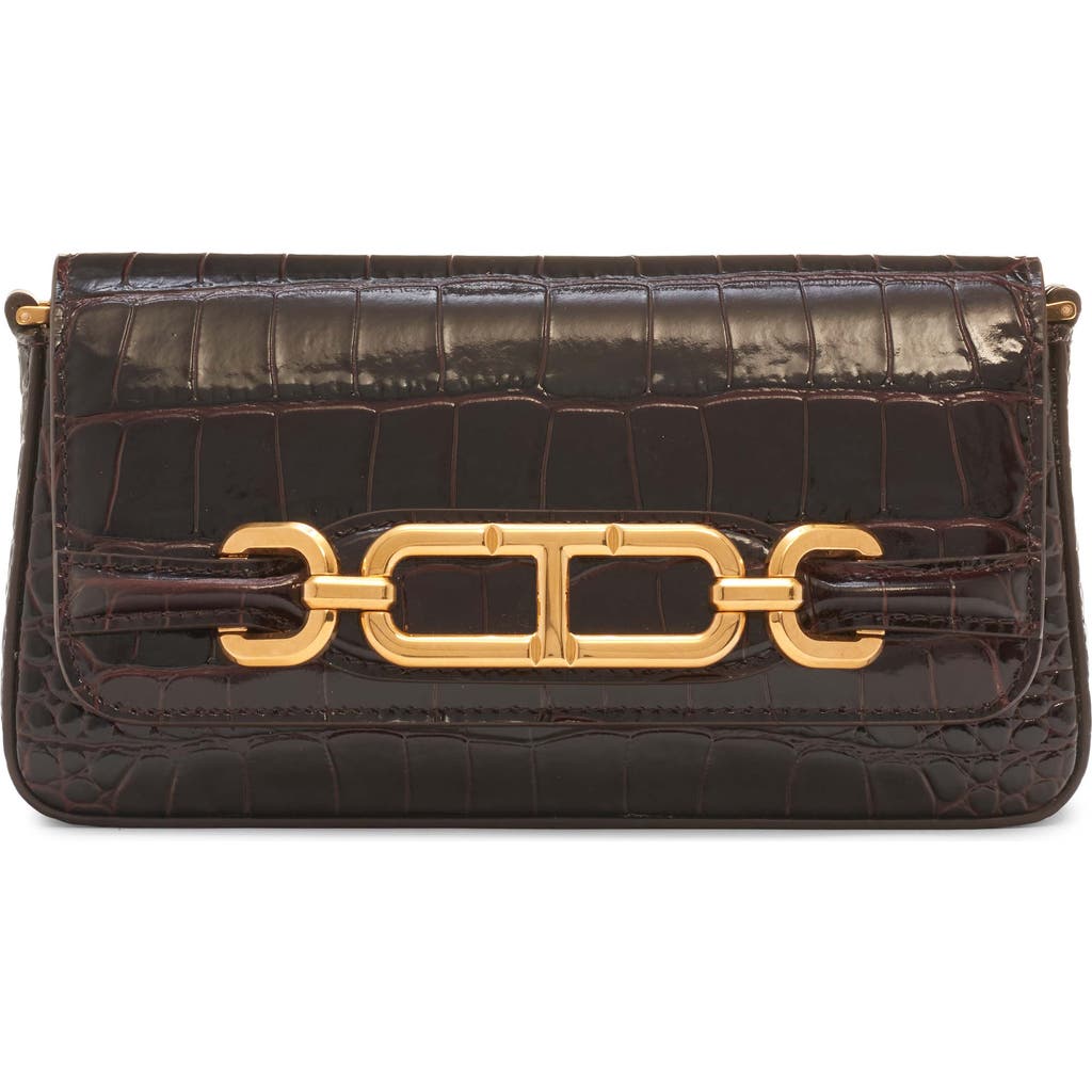 Tom Ford Mini Whitney Croc Embossed Leather Shoulder Bag In 1b087 Espresso