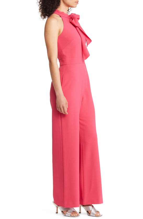 Shop Vince Camuto Bow Neck Stretch Crepe Jumpsuit In Hot Pink