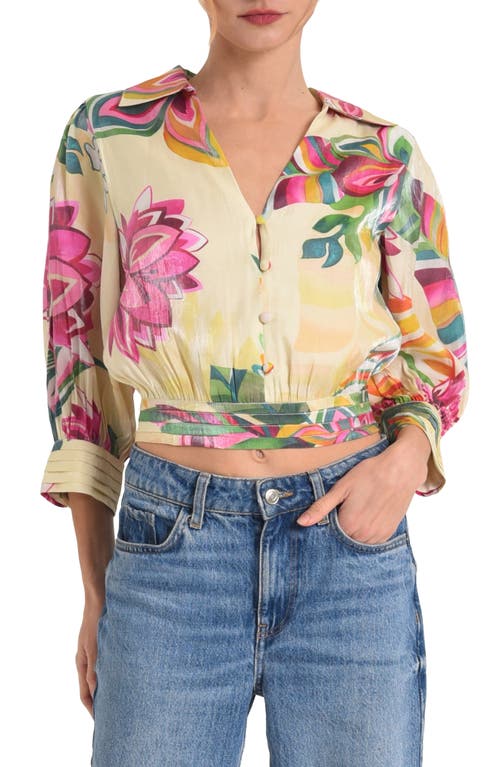 Shop Ciebon Cierra Floral Print Crop Shirt In Cream Multi